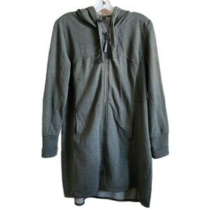 Mondetta Women's Hoodie Size Large Olive Green Fleece Front Zip High Low Length